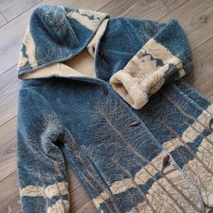 Alpine Studio Sherpa Reversible Jacket - Fleece Hooded Coat  Winter Trees‎ Small